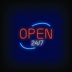 Wall Mural - Open 24/7 Neon Signs Style Text Vector