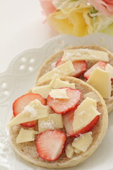 Wall Mural - homemade sugar and cheese with strawberry in English muffin sandwich