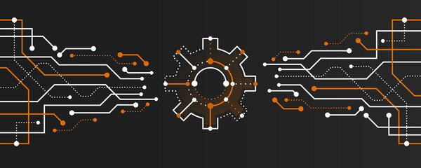 Vector futuristic circuit board. Computer, internet connection. Template for hi-tech banner or presentation. Abstract modern digital data.