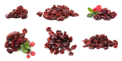 Wall Mural - Collage with dried cranberries on white background, banner design