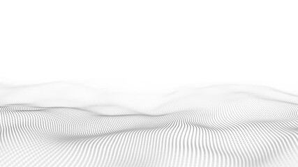 Abstract wave with moving dots. Flow of particles. Cyber technology illustration. 3d rendering