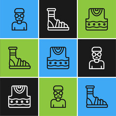 Poster - Set line Nerd geek, Waistcoat and Slippers with socks icon. Vector.