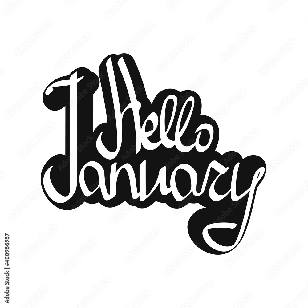 Hello January, isolated calligraphy lettering, word design template ...