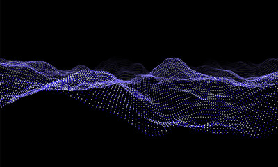 Wall Mural - Blue particles wave background. Abstract dynamic mesh. Big data technology. Vector grid illustration.