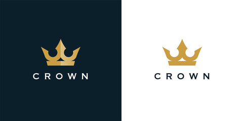 Premium style abstract gold crown logo symbol. Royal king icon. Modern luxury brand element sign. Vector illustration.