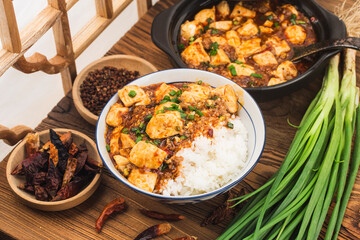 Wall Mural - Chinese cuisine: tofu and spicy minced rice