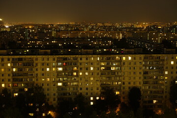 Wall Mural - Light in the houses of the sleeping area at night. Moscow, Russia.