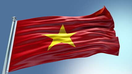 Vietnam waving flag with texture in sky background