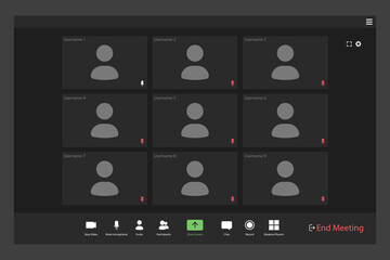 Poster - Video conference user interface. Video call screen interface template. Application for social communication. nine users.