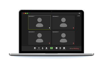 Poster - Video conference user interface. Video call screen interface template. Application for social communication. Four users.