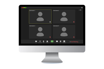 Poster - Video conference user interface. Video call screen interface template. Application for social communication. Four users.