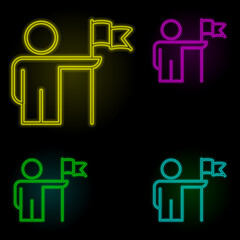 Poster - to achieve success in work neon color set icon. Simple thin line, outline vector of business organisation icons for ui and ux, website or mobile application