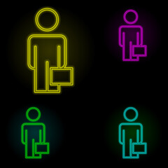 Poster - business man with a diplomat neon color set icon. Simple thin line, outline vector of business organisation icons for ui and ux, website or mobile application