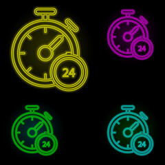 Poster - Stopwatch neon color set icon. Simple thin line, outline vector of global logistics icons for ui and ux, website or mobile application