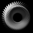 © Philipp - 3d render of abstract black and white monochrome art with surreal industrial machinery 3d turbine jet engine, wheel, saw or shell with sharp curve spiral blades in matte aluminum metal material