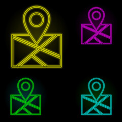 Poster - Map neon color set icon. Simple thin line, outline vector of global logistics icons for ui and ux, website or mobile application