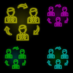 Poster - Teamwork neon color set icon. Simple thin line, outline vector of global logistics icons for ui and ux, website or mobile application