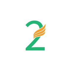 Number 2 logo with wing icon design concept