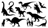 Fototapeta Dinusie - Dinosaur silhouettes set. illustration isolated on white