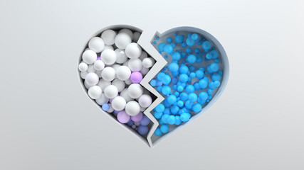 Poster - 3d bright render background with cut out shape filled with colored spheres. bright positive concept.