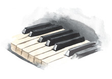 Piano Keys. Hand Drawn Watercolor Illustration Isolated On White Background