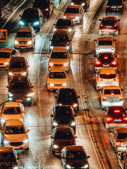 View to the traffic jam on the road in the city