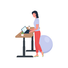 Poster - Woman working at standing desk flat color vector faceless character