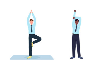 Poster - Employee exercising during work break flat color vector faceless character set