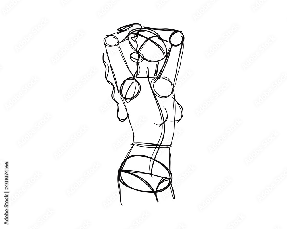 Vector illustration of Female Character Pose. Rough sketch of abstract ...