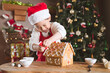 © M-image - young girl making gingerbread house at home