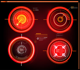 Poster - Sci-fi futuristic hud dashboard display virtual reality technology screen. GUI elements for VR, UI design. Futuristic User Interface set. Statistics, data information infographic