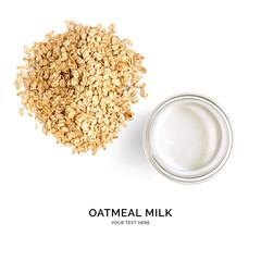 Wall Mural - Creative layout made of oatmeal milk on white background. Flat lay. Food concept. 