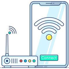 
Internet connection, flat outline icon of mobile wifi 
