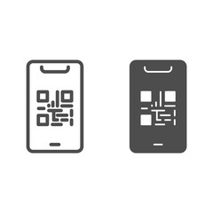 Poster - QR code on mobile phone line and solid icon, technologies concept, qr code payment sign on white background, qr code on mobile icon in outline style for mobile concept and web design. Vector graphics.
