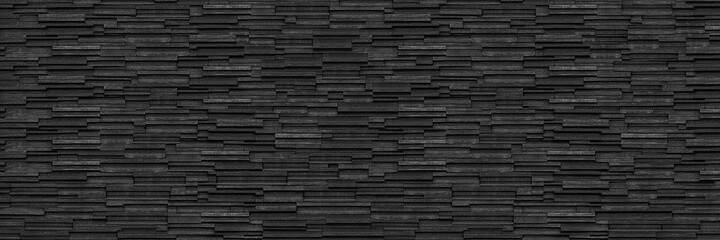 Wall Mural - horizontal dark black modern slate brick wall for pattern and background