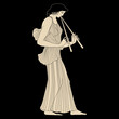 © Olena - Ancient Greek girl playing the flute. Vase painting style. Monochrome silhouette.