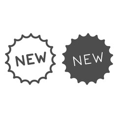 Poster - sticker with the word new line and solid icon, shopping concept, label with word new sign on white background, new icon in outline style for mobile concept and web design. Vector graphics.