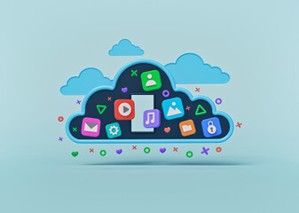 Aufkleber - Cloud Storage Concept with technology icons. minimal design. 3d rendering