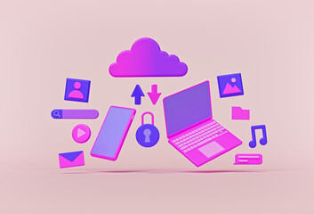Aufkleber - Cloud Storage Concept with technology icons. minimal design. 3d rendering