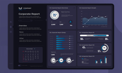 Wall Mural - corporate report concept on dashboard panel user interface with dark mode