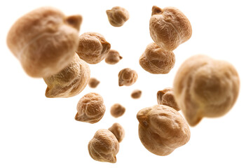 Wall Mural - Ripe chickpeas levitate on a white background