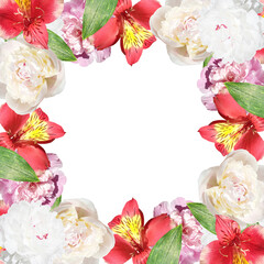 Fotomurales - Beautiful floral frame of peonies and alstroemeria. Isolated