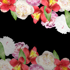 Fotomurales - Beautiful floral background of peonies and alstroemeria. Isolated