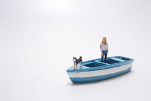 The Rescue Boat, Rescuer And Dog, Miniature Scene.