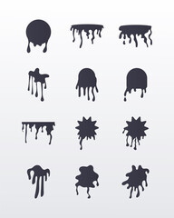 Sticker - twelve forms drips inks blots monochrome flat style icons