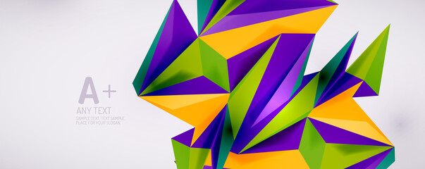 Vector triangle geometric backgrounds. Low poly 3d shape on light backdrop. Vector illustration for covers, banners, flyers and posters and other designs