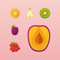 Poster - mango and bundle of fresh delicious fruits set icons