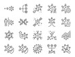 Virus mutation line icon set. Included icons as mutating, evolution, spread, coronavirus, Covid-19 and more.