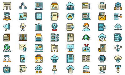Poster - Customer database icons set. Outline set of customer database vector icons thin line color flat on white