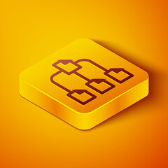 Aufkleber - Isometric line Folder tree icon isolated on orange background. Computer network file folder organization structure flowchart. Yellow square button. Vector.
